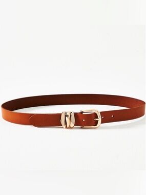 ANTHROPOLOGIE Structured Keeper Belt Brown Leather Gold Buckle Size XL NWT